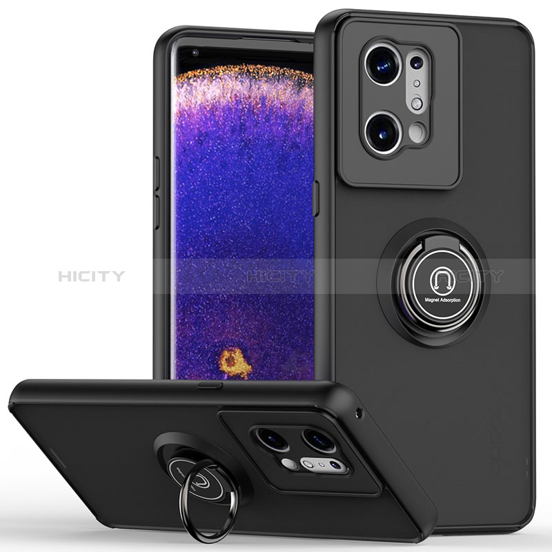 Funda Bumper Silicona y Plastico Mate Carcasa con Magnetico Anillo de dedo Soporte QW2 para Oppo Find X5 5G