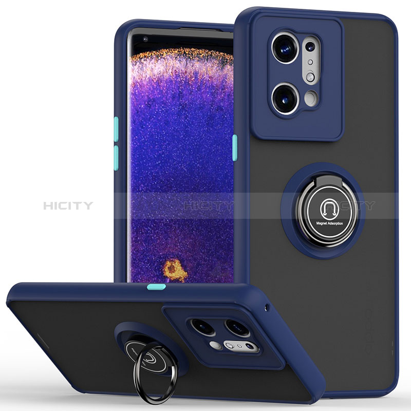 Funda Bumper Silicona y Plastico Mate Carcasa con Magnetico Anillo de dedo Soporte QW2 para Oppo Find X5 5G