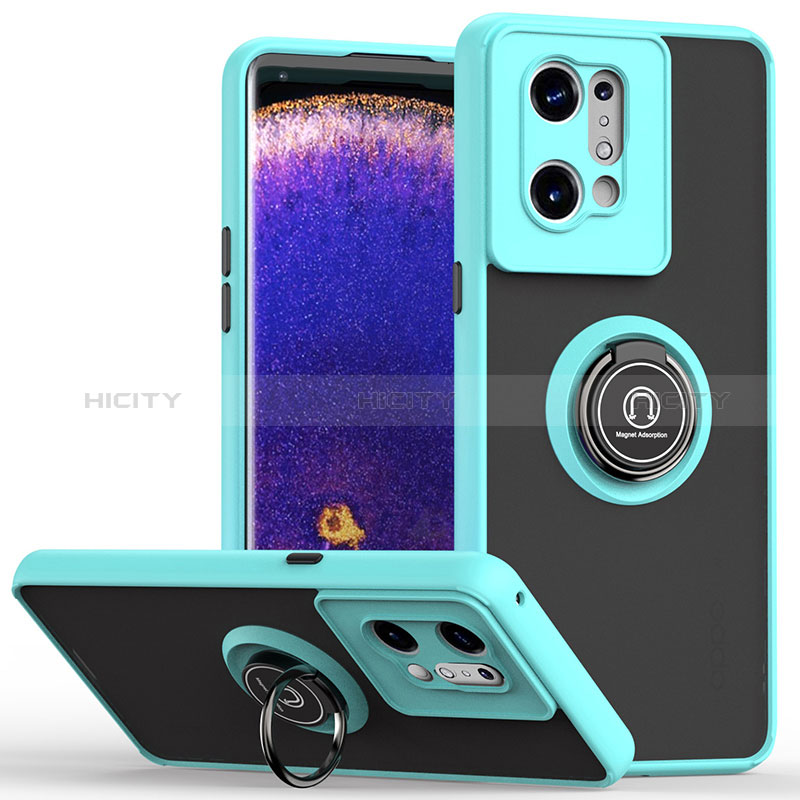 Funda Bumper Silicona y Plastico Mate Carcasa con Magnetico Anillo de dedo Soporte QW2 para Oppo Find X5 5G