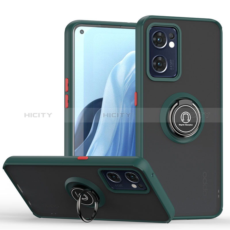 Funda Bumper Silicona y Plastico Mate Carcasa con Magnetico Anillo de dedo Soporte QW2 para Oppo Find X5 Lite 5G