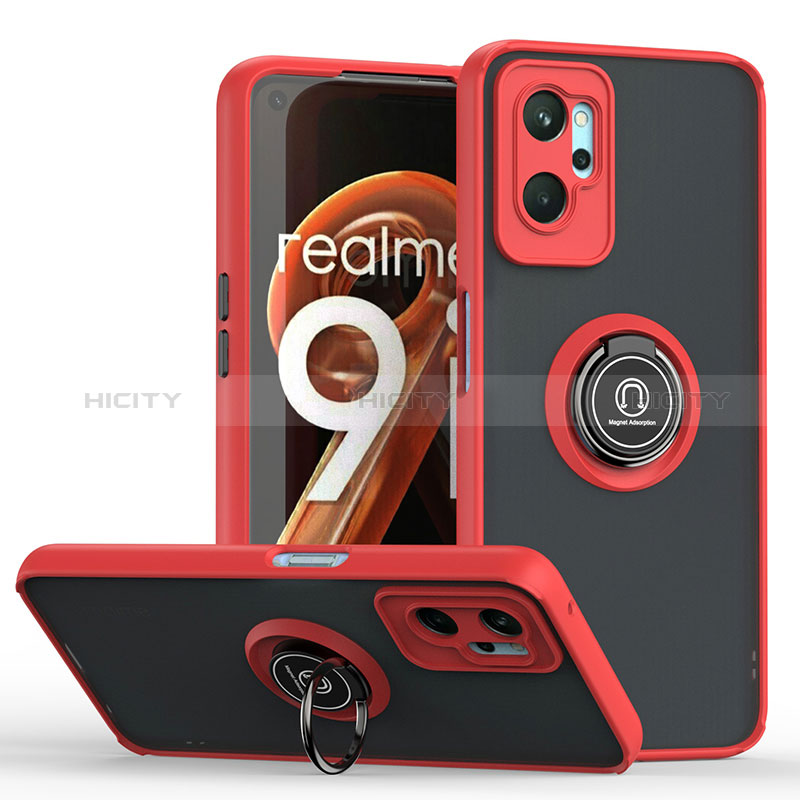 Funda Bumper Silicona y Plastico Mate Carcasa con Magnetico Anillo de dedo Soporte QW2 para Oppo K10 4G Rojo