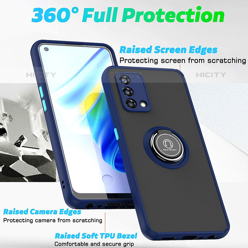 Funda Bumper Silicona y Plastico Mate Carcasa con Magnetico Anillo de dedo Soporte QW2 para Oppo Reno7 4G