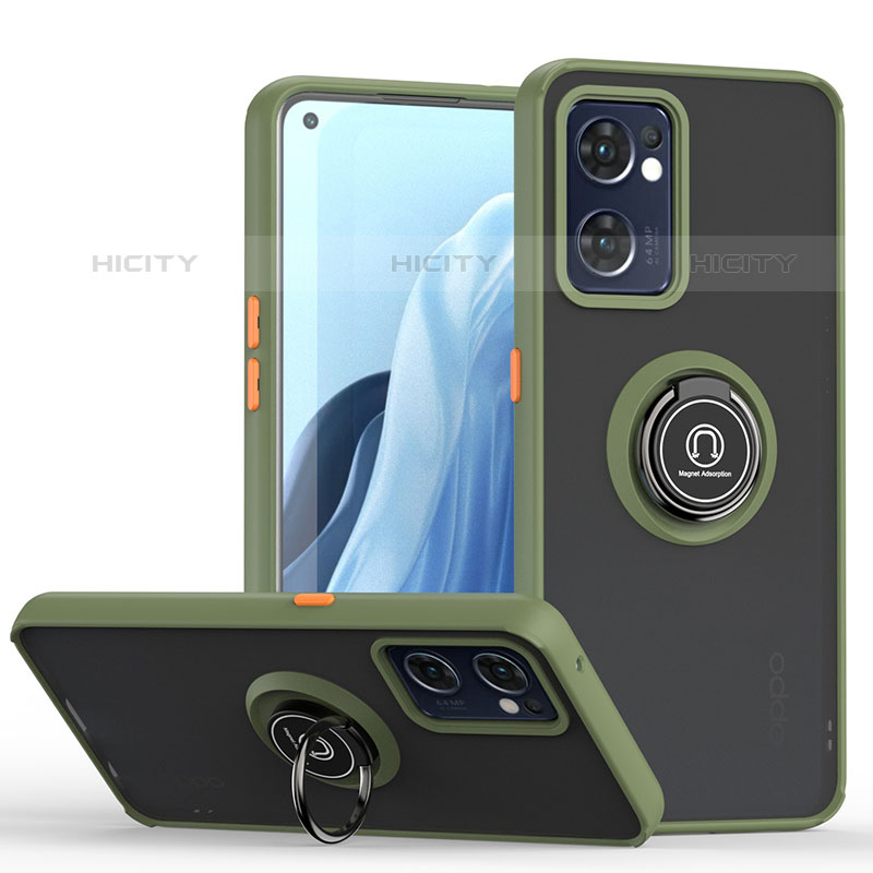 Funda Bumper Silicona y Plastico Mate Carcasa con Magnetico Anillo de dedo Soporte QW2 para Oppo Reno7 5G