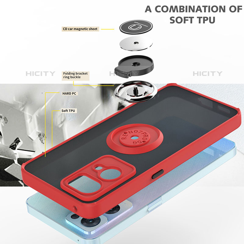 Funda Bumper Silicona y Plastico Mate Carcasa con Magnetico Anillo de dedo Soporte QW2 para Oppo Reno7 Pro 5G