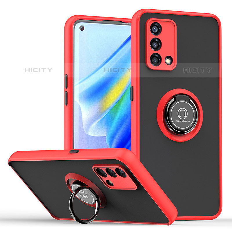 Funda Bumper Silicona y Plastico Mate Carcasa con Magnetico Anillo de dedo Soporte QW2 para Oppo Reno8 4G Rojo