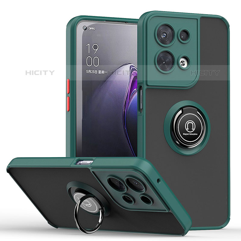 Funda Bumper Silicona y Plastico Mate Carcasa con Magnetico Anillo de dedo Soporte QW2 para Oppo Reno8 5G Verde Noche