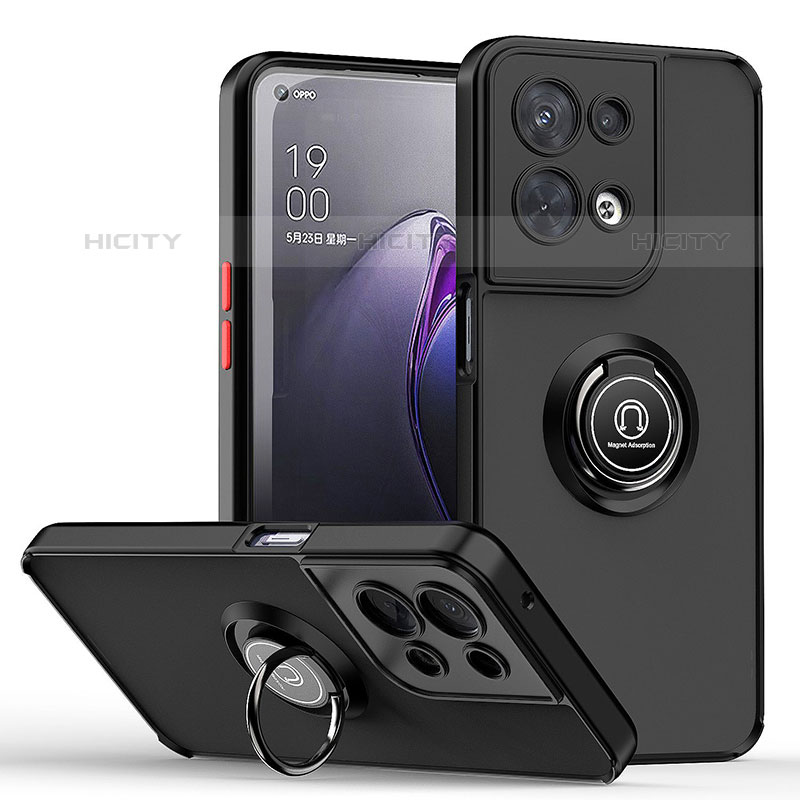 Funda Bumper Silicona y Plastico Mate Carcasa con Magnetico Anillo de dedo Soporte QW2 para Oppo Reno8 Pro+ Plus 5G