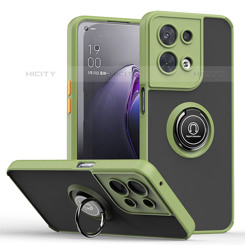 Funda Bumper Silicona y Plastico Mate Carcasa con Magnetico Anillo de dedo Soporte QW2 para Oppo Reno9 5G Ejercito Verde