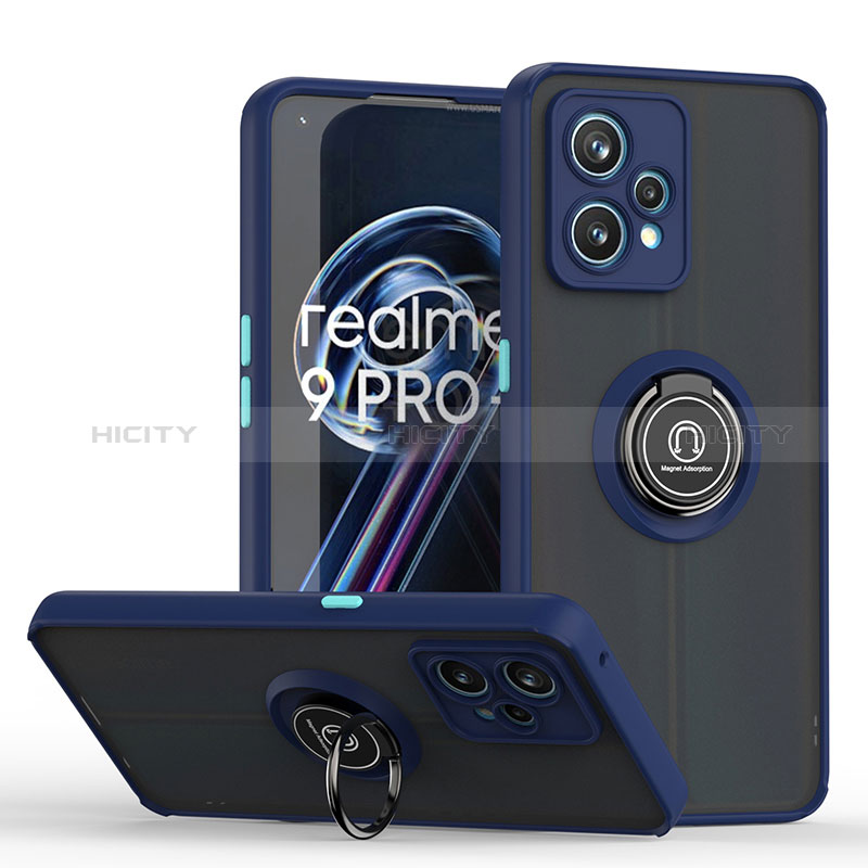 Funda Bumper Silicona y Plastico Mate Carcasa con Magnetico Anillo de dedo Soporte QW2 para Realme 9 Pro 5G Azul