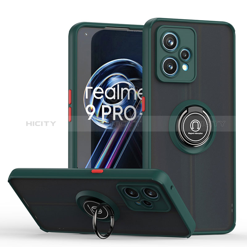 Funda Bumper Silicona y Plastico Mate Carcasa con Magnetico Anillo de dedo Soporte QW2 para Realme 9 Pro 5G Verde Noche