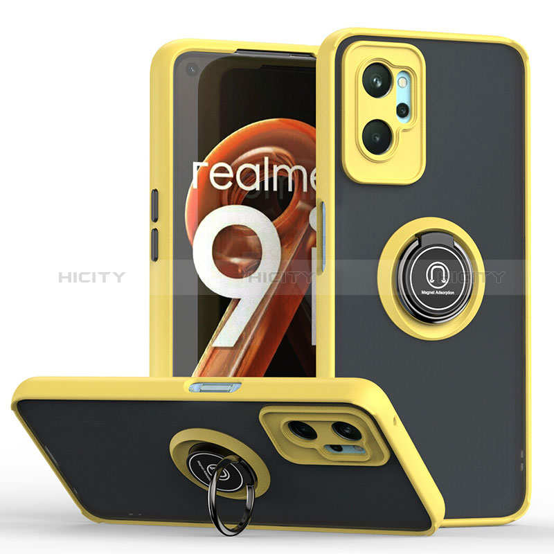 Funda Bumper Silicona y Plastico Mate Carcasa con Magnetico Anillo de dedo Soporte QW2 para Realme 9i 4G Amarillo