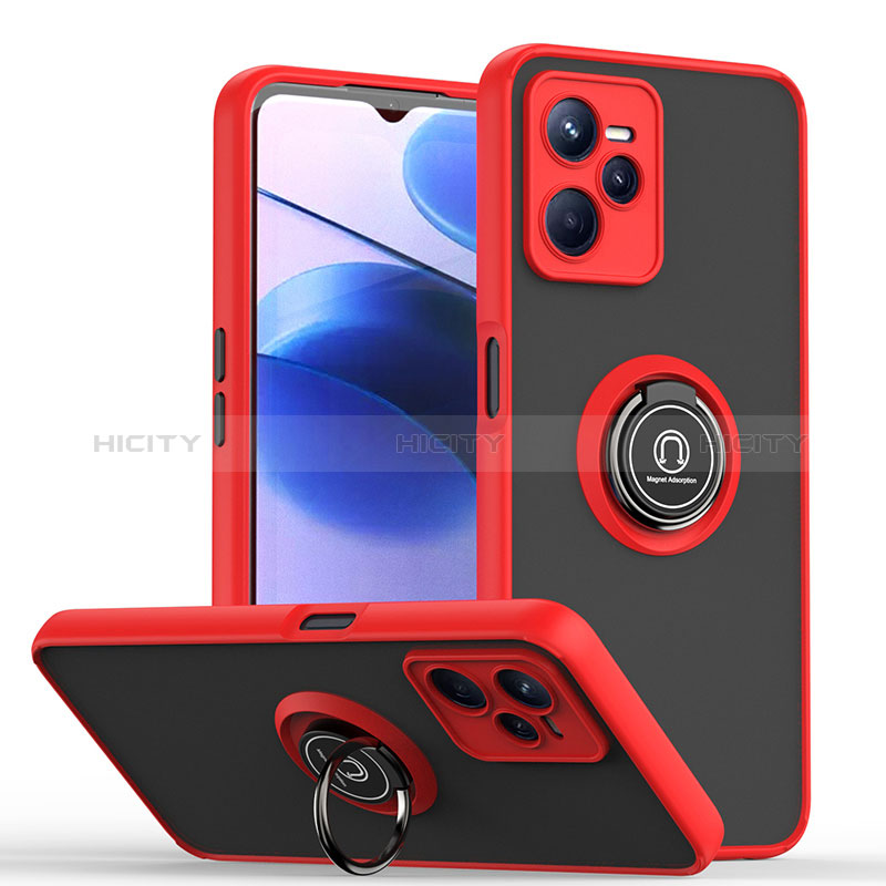 Funda Bumper Silicona y Plastico Mate Carcasa con Magnetico Anillo de dedo Soporte QW2 para Realme C35 Rojo