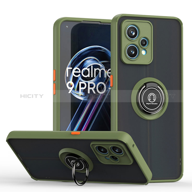 Funda Bumper Silicona y Plastico Mate Carcasa con Magnetico Anillo de dedo Soporte QW2 para Realme Narzo 50 Pro 5G Ejercito Verde