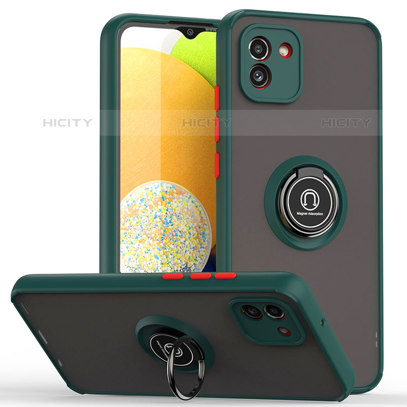 Funda Bumper Silicona y Plastico Mate Carcasa con Magnetico Anillo de dedo Soporte QW2 para Samsung Galaxy A03