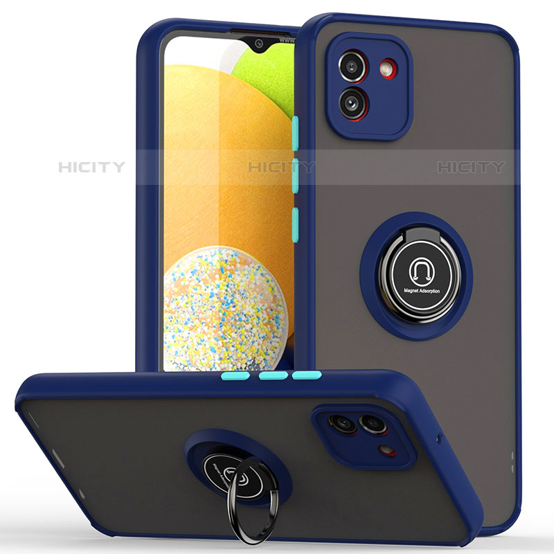 Funda Bumper Silicona y Plastico Mate Carcasa con Magnetico Anillo de dedo Soporte QW2 para Samsung Galaxy A03