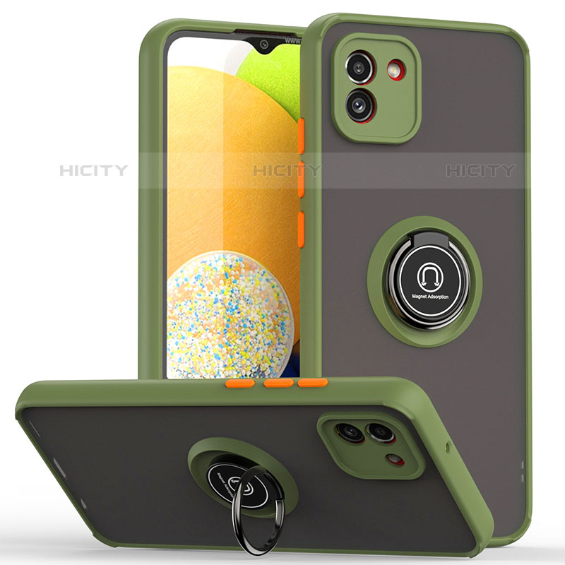 Funda Bumper Silicona y Plastico Mate Carcasa con Magnetico Anillo de dedo Soporte QW2 para Samsung Galaxy A03