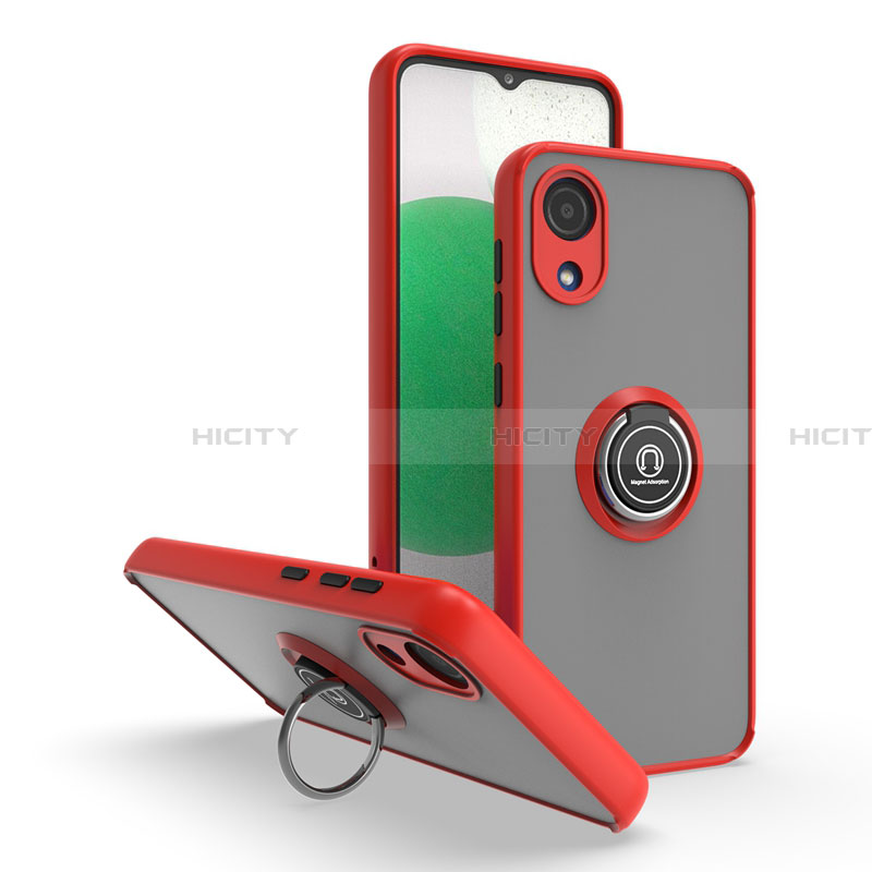 Funda Bumper Silicona y Plastico Mate Carcasa con Magnetico Anillo de dedo Soporte QW2 para Samsung Galaxy A03 Core Rojo