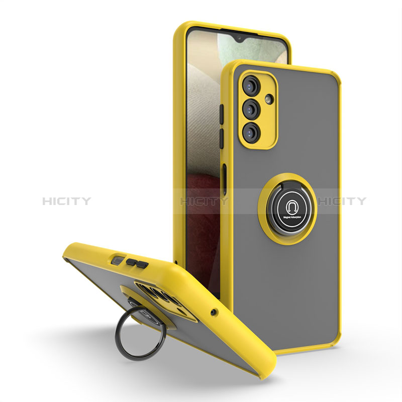 Funda Bumper Silicona y Plastico Mate Carcasa con Magnetico Anillo de dedo Soporte QW2 para Samsung Galaxy A04s Amarillo