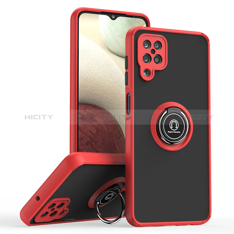 Funda Bumper Silicona y Plastico Mate Carcasa con Magnetico Anillo de dedo Soporte QW2 para Samsung Galaxy A12 Nacho Rojo