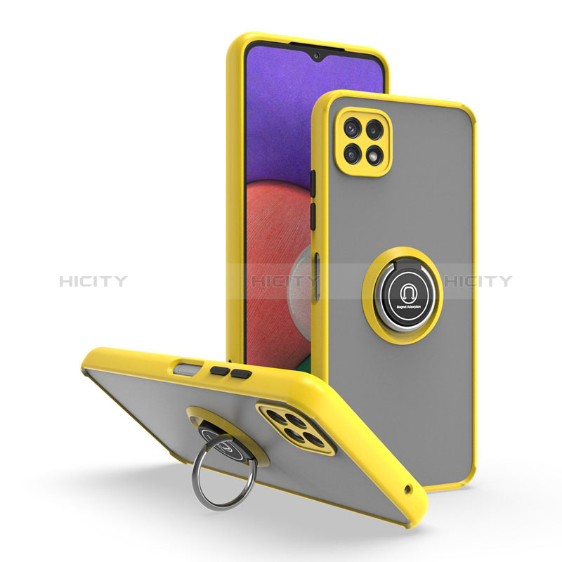 Funda Bumper Silicona y Plastico Mate Carcasa con Magnetico Anillo de dedo Soporte QW2 para Samsung Galaxy A22s 5G Amarillo