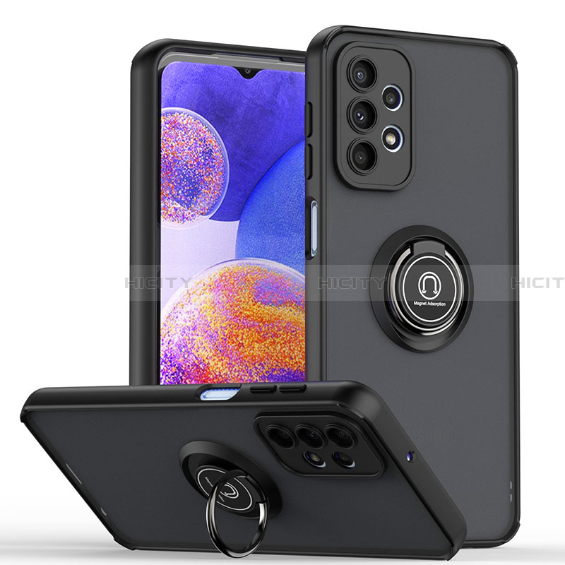 Funda Bumper Silicona y Plastico Mate Carcasa con Magnetico Anillo de dedo Soporte QW2 para Samsung Galaxy A23 4G Negro