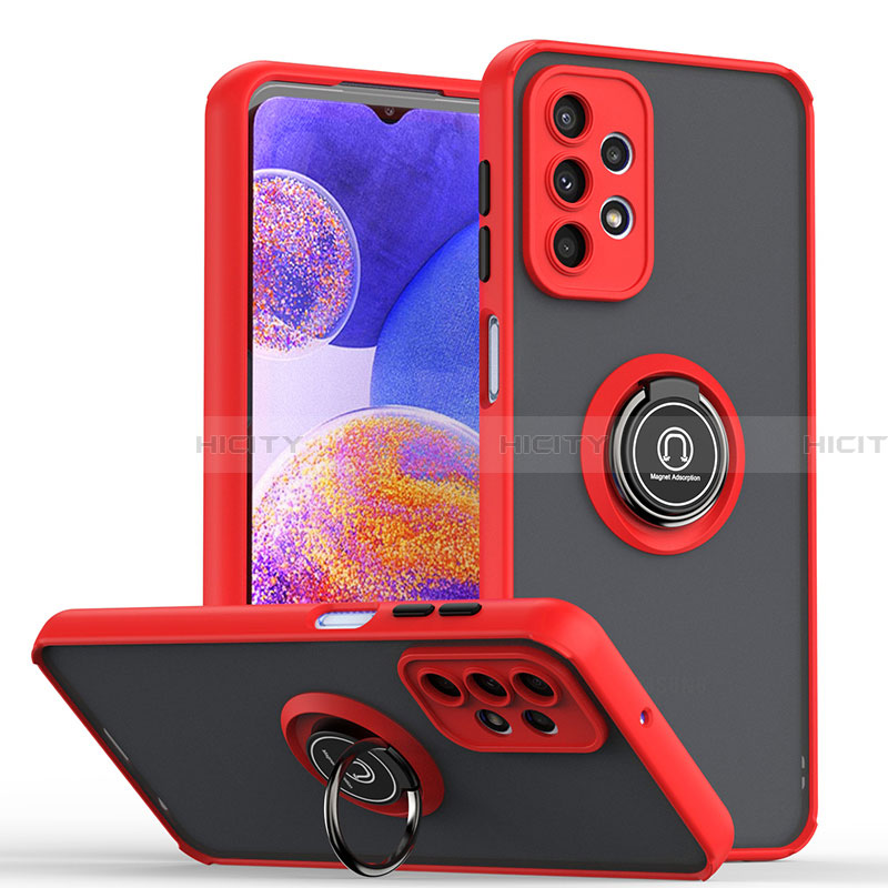 Funda Bumper Silicona y Plastico Mate Carcasa con Magnetico Anillo de dedo Soporte QW2 para Samsung Galaxy A23 4G Rojo