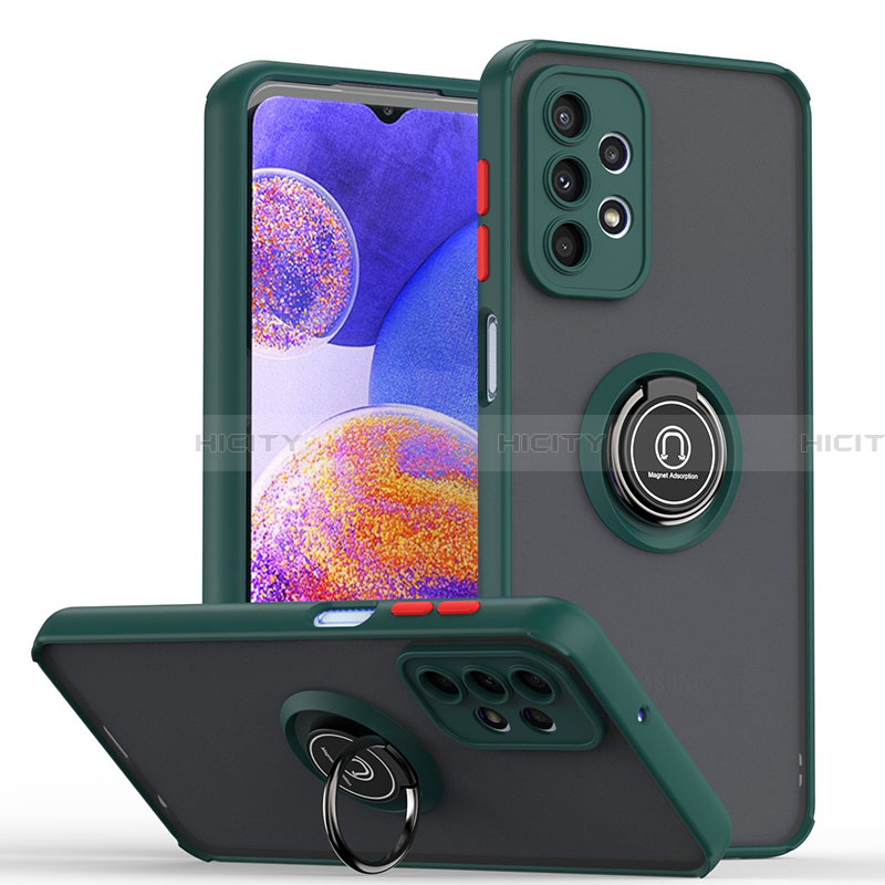 Funda Bumper Silicona y Plastico Mate Carcasa con Magnetico Anillo de dedo Soporte QW2 para Samsung Galaxy A23 4G Verde Noche