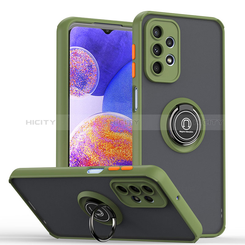 Funda Bumper Silicona y Plastico Mate Carcasa con Magnetico Anillo de dedo Soporte QW2 para Samsung Galaxy A23 5G Ejercito Verde