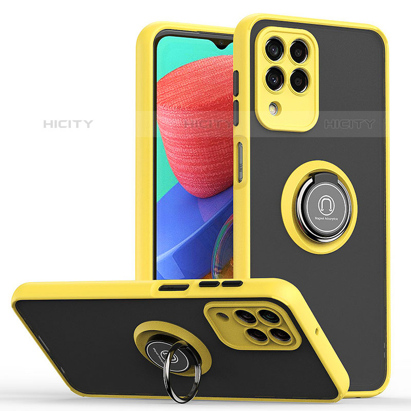 Funda Bumper Silicona y Plastico Mate Carcasa con Magnetico Anillo de dedo Soporte QW2 para Samsung Galaxy M33 5G Amarillo