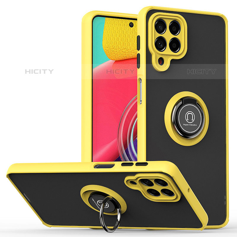 Funda Bumper Silicona y Plastico Mate Carcasa con Magnetico Anillo de dedo Soporte QW2 para Samsung Galaxy M53 5G Amarillo