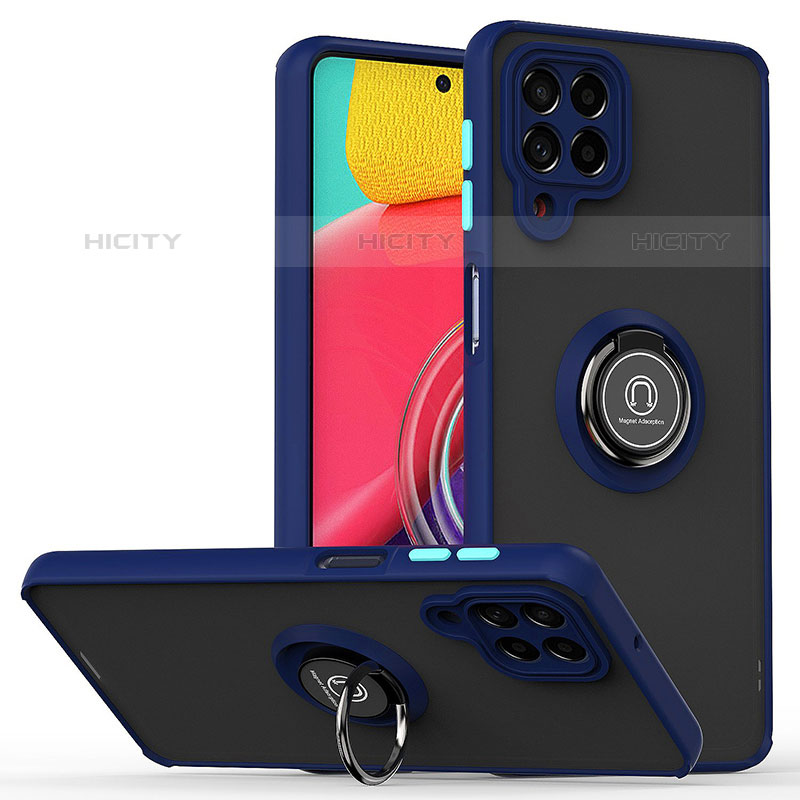 Funda Bumper Silicona y Plastico Mate Carcasa con Magnetico Anillo de dedo Soporte QW2 para Samsung Galaxy M53 5G Azul