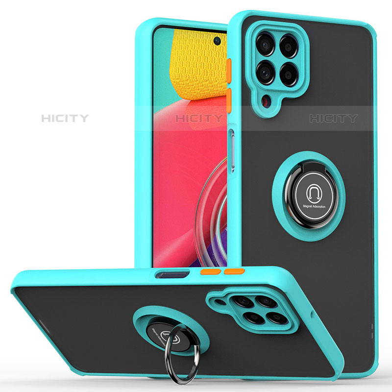 Funda Bumper Silicona y Plastico Mate Carcasa con Magnetico Anillo de dedo Soporte QW2 para Samsung Galaxy M53 5G Cian