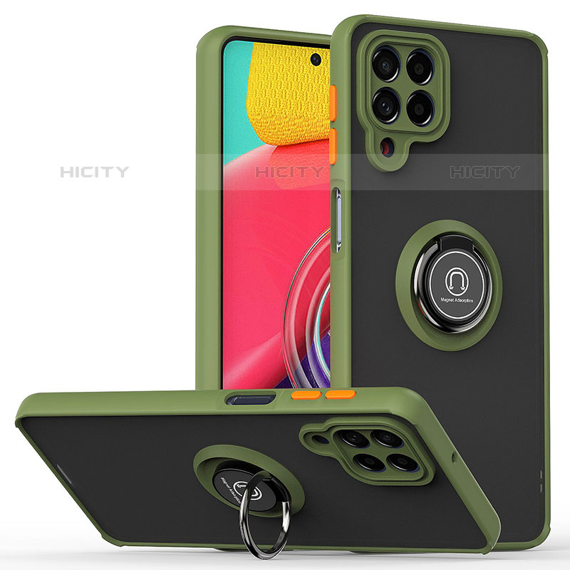 Funda Bumper Silicona y Plastico Mate Carcasa con Magnetico Anillo de dedo Soporte QW2 para Samsung Galaxy M53 5G Ejercito Verde