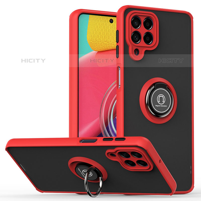 Funda Bumper Silicona y Plastico Mate Carcasa con Magnetico Anillo de dedo Soporte QW2 para Samsung Galaxy M53 5G Rojo