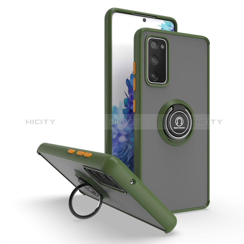 Funda Bumper Silicona y Plastico Mate Carcasa con Magnetico Anillo de dedo Soporte QW2 para Samsung Galaxy S20 FE 4G Ejercito Verde