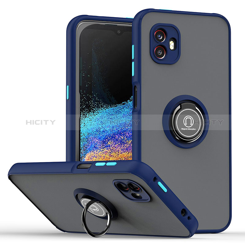 Funda Bumper Silicona y Plastico Mate Carcasa con Magnetico Anillo de dedo Soporte QW2 para Samsung Galaxy XCover 6 Pro 5G Azul