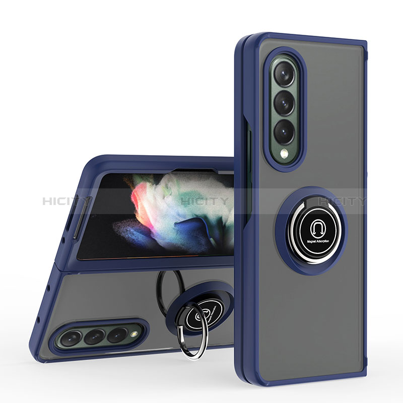 Funda Bumper Silicona y Plastico Mate Carcasa con Magnetico Anillo de dedo Soporte QW2 para Samsung Galaxy Z Fold3 5G