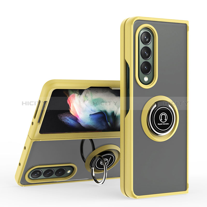 Funda Bumper Silicona y Plastico Mate Carcasa con Magnetico Anillo de dedo Soporte QW2 para Samsung Galaxy Z Fold3 5G