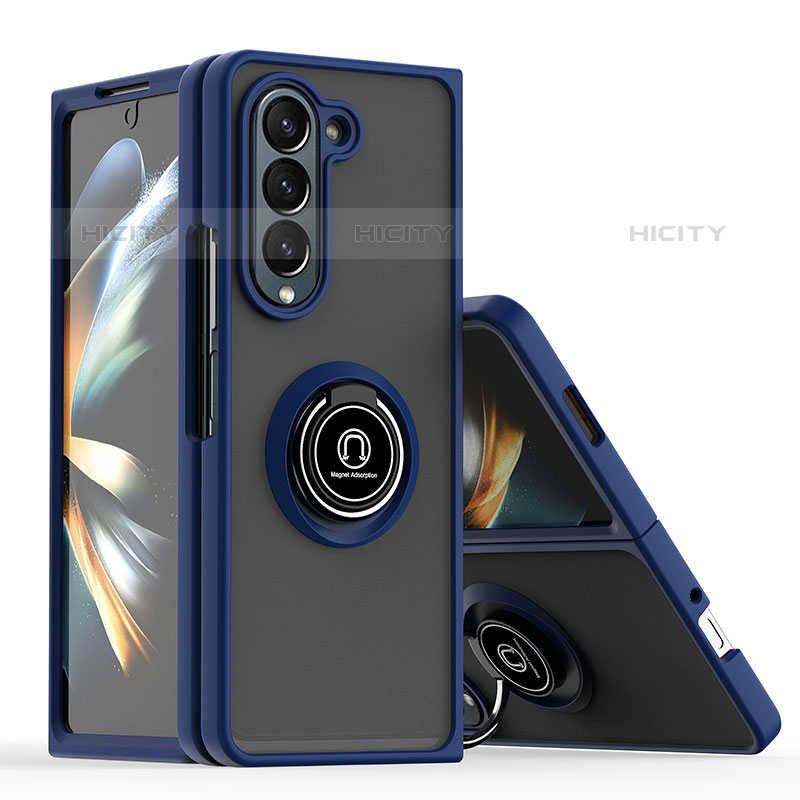 Funda Bumper Silicona y Plastico Mate Carcasa con Magnetico Anillo de dedo Soporte QW2 para Samsung Galaxy Z Fold5 5G