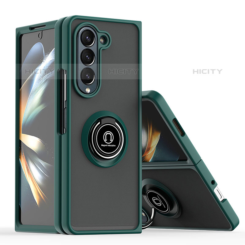 Funda Bumper Silicona y Plastico Mate Carcasa con Magnetico Anillo de dedo Soporte QW2 para Samsung Galaxy Z Fold5 5G