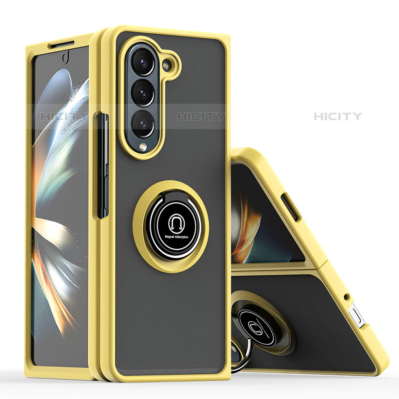 Funda Bumper Silicona y Plastico Mate Carcasa con Magnetico Anillo de dedo Soporte QW2 para Samsung Galaxy Z Fold5 5G