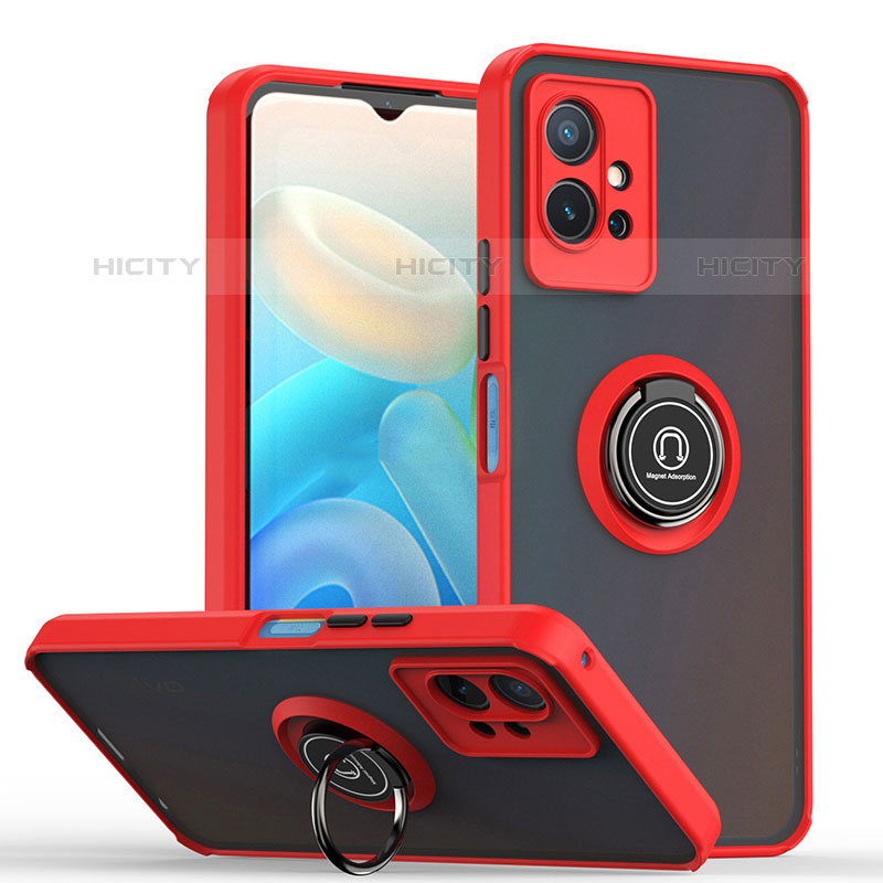 Funda Bumper Silicona y Plastico Mate Carcasa con Magnetico Anillo de dedo Soporte QW2 para Vivo iQOO Z6 5G Rojo