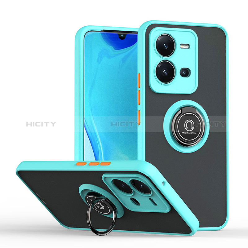 Funda Bumper Silicona y Plastico Mate Carcasa con Magnetico Anillo de dedo Soporte QW2 para Vivo X80 Lite 5G