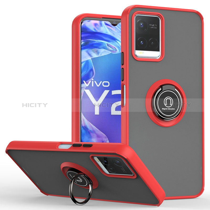 Funda Bumper Silicona y Plastico Mate Carcasa con Magnetico Anillo de dedo Soporte QW2 para Vivo Y21a Rojo