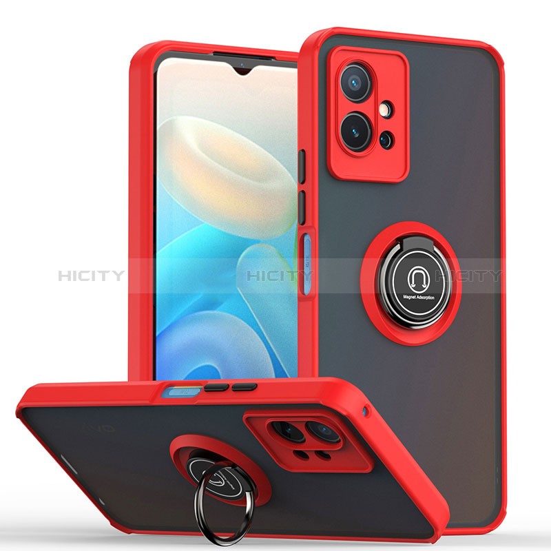 Funda Bumper Silicona y Plastico Mate Carcasa con Magnetico Anillo de dedo Soporte QW2 para Vivo Y52t 5G Rojo