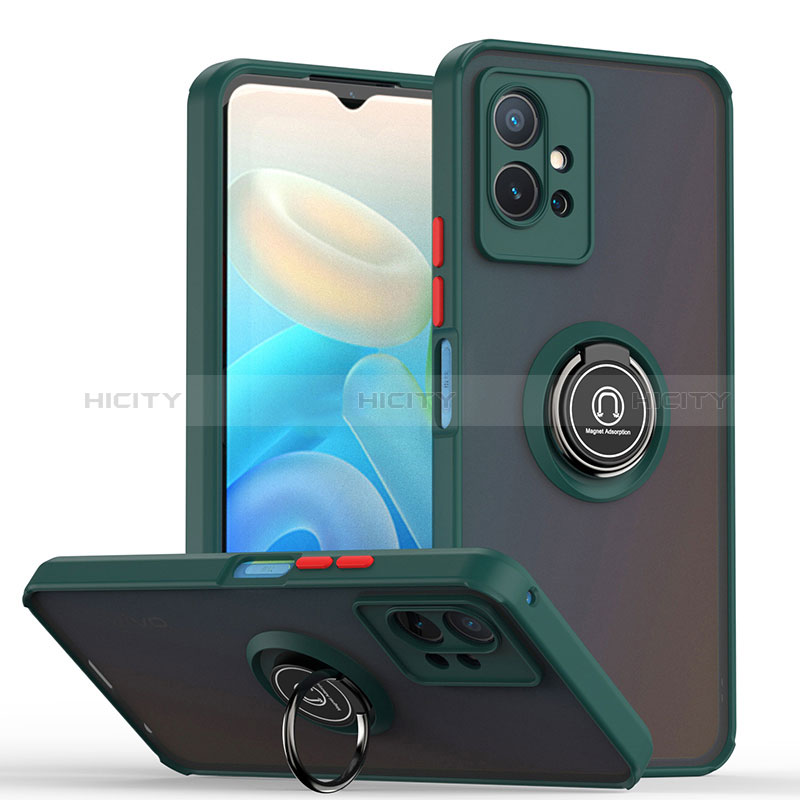 Funda Bumper Silicona y Plastico Mate Carcasa con Magnetico Anillo de dedo Soporte QW2 para Vivo Y55s 5G Verde Noche