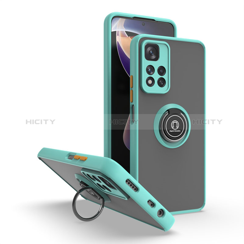 Funda Bumper Silicona y Plastico Mate Carcasa con Magnetico Anillo de dedo Soporte QW2 para Xiaomi Mi 11i 5G (2022) Cian