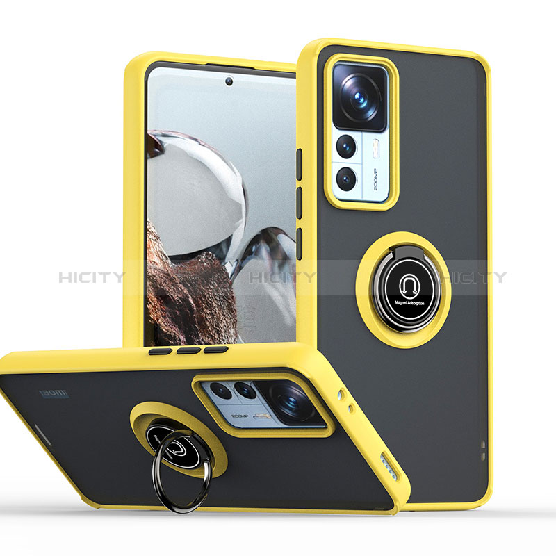 Funda Bumper Silicona y Plastico Mate Carcasa con Magnetico Anillo de dedo Soporte QW2 para Xiaomi Mi 12T 5G Amarillo