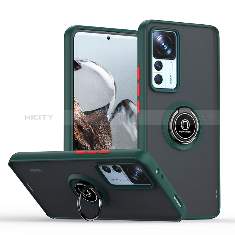 Funda Bumper Silicona y Plastico Mate Carcasa con Magnetico Anillo de dedo Soporte QW2 para Xiaomi Mi 12T 5G Verde Noche