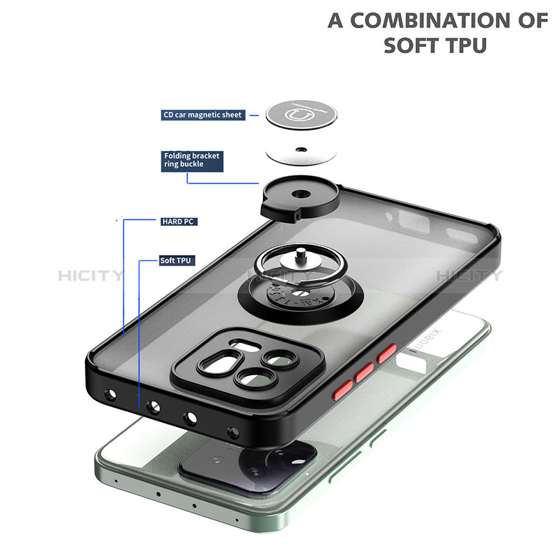 Funda Bumper Silicona y Plastico Mate Carcasa con Magnetico Anillo de dedo Soporte QW2 para Xiaomi Mi 13 5G